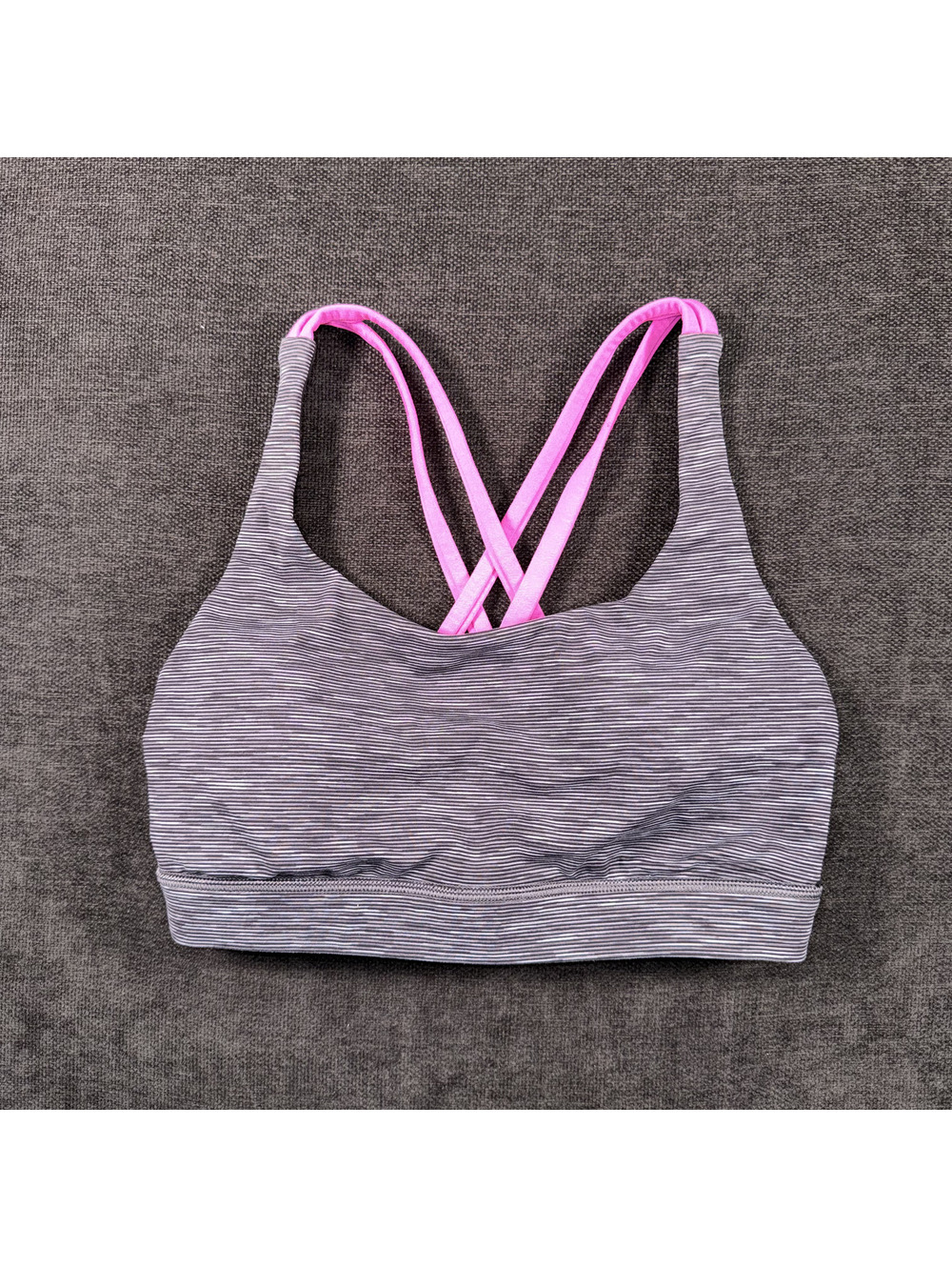 Lululemon Free to Be Wild Sports Bra Size 6 Grey Stripe Pink Straps